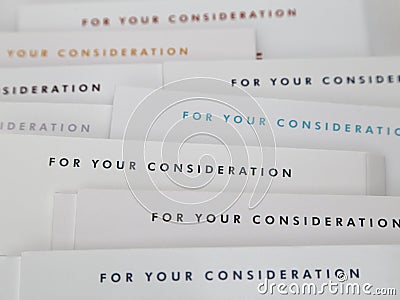 For Your Consideration FYC on DVD Screener Jackets Stock Photo